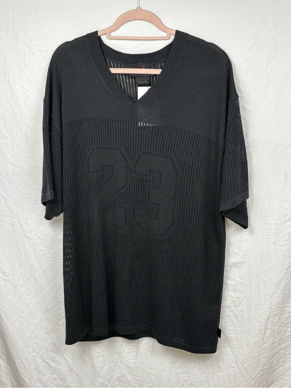 Jordan Black Mesh V-Neck Jersey with '23' Front Large top